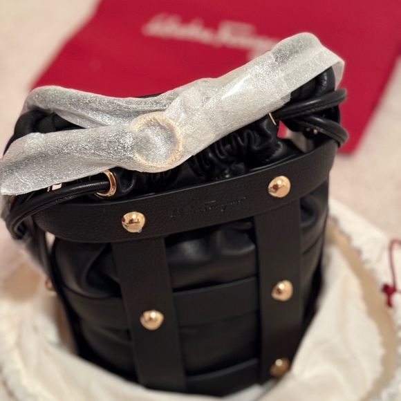 Salvatore Ferragamo Leather Studded Cage Bucket Bag - Picture 2 of 6